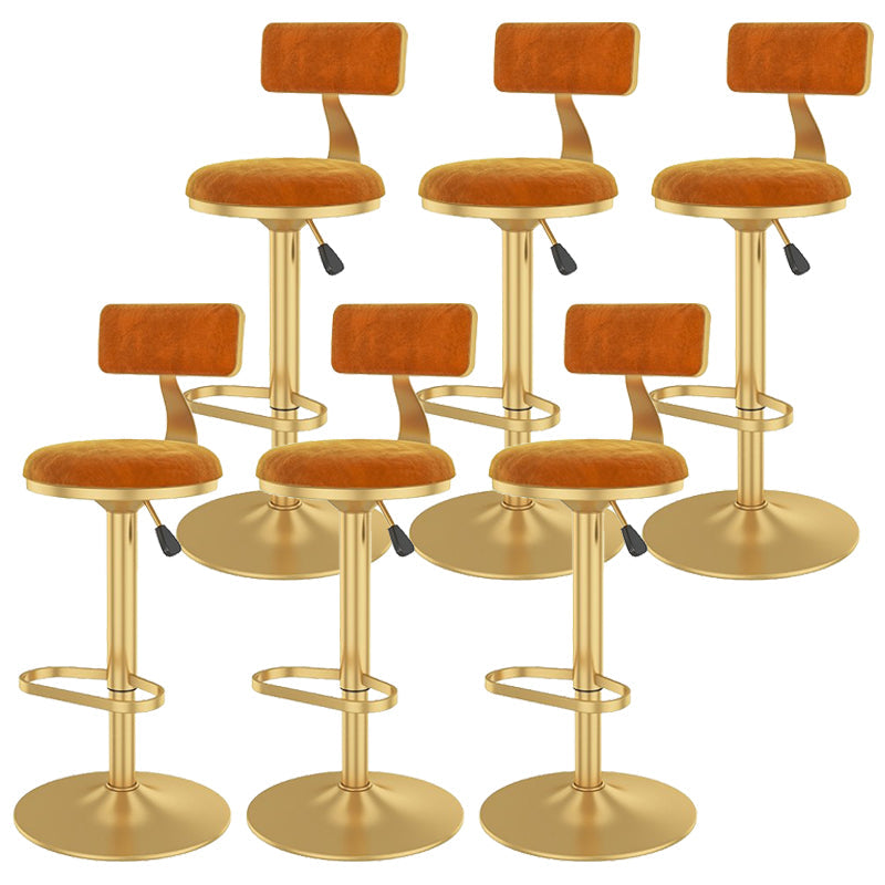 Glam Liftable Backrest Counter Stool Iron Cafe Bar Stool with Velvet Cushion and Pedal Orange Red 6 Piece Set Clearhalo 'Bar Furniture' 'Bar Stools' 'bar_stools' 'furn' 'furn_bar_stools' 'Furniture' 'furniture_bar_stools' 'Kitchen & Dining Furniture' 5062096