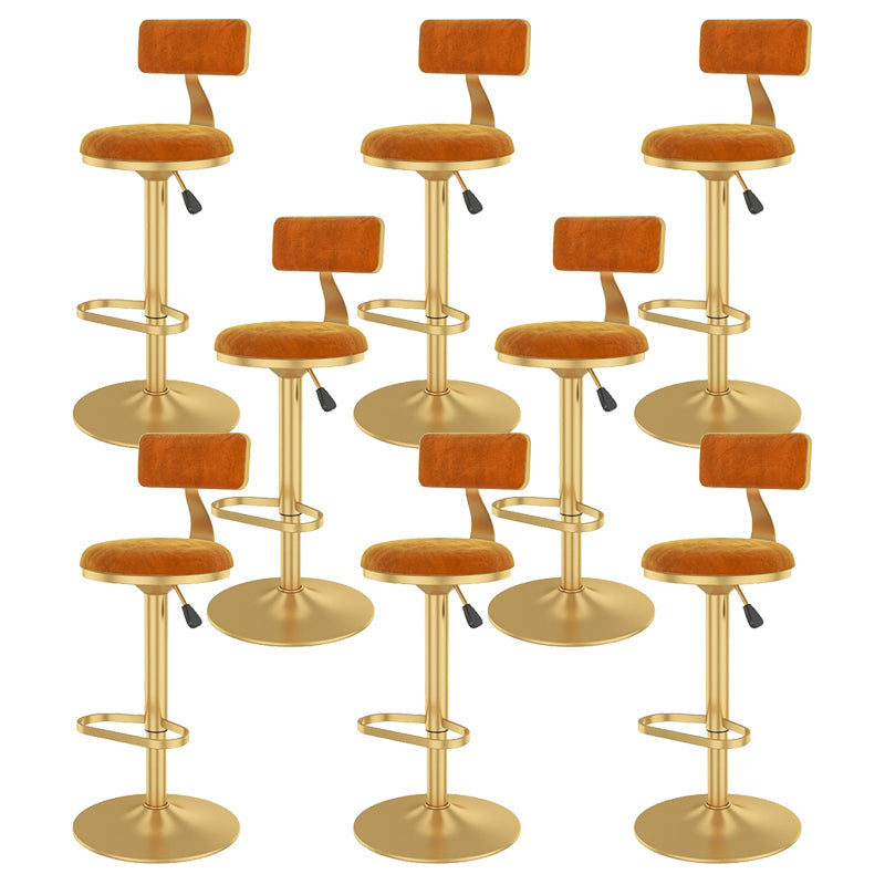 Glam Liftable Backrest Counter Stool Iron Cafe Bar Stool with Velvet Cushion and Pedal Orange Red 8 Piece Set Clearhalo 'Bar Furniture' 'Bar Stools' 'bar_stools' 'furn' 'furn_bar_stools' 'Furniture' 'furniture_bar_stools' 'Kitchen & Dining Furniture' 5062097