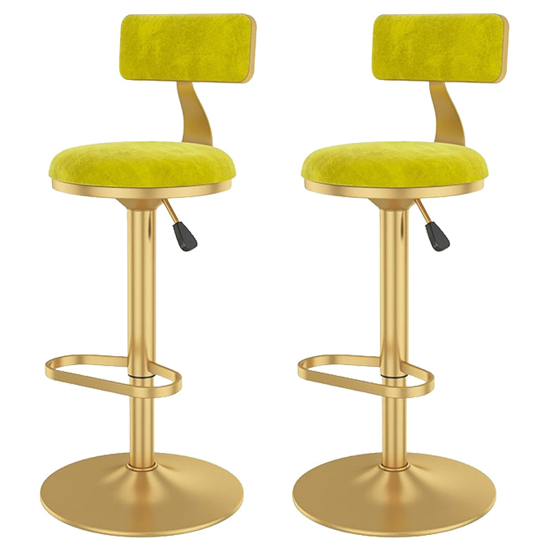 Glam Liftable Backrest Counter Stool Iron Cafe Bar Stool with Velvet Cushion and Pedal Yellow 2 Piece Set Clearhalo 'Bar Furniture' 'Bar Stools' 'bar_stools' 'furn' 'furn_bar_stools' 'Furniture' 'furniture_bar_stools' 'Kitchen & Dining Furniture' 5062098