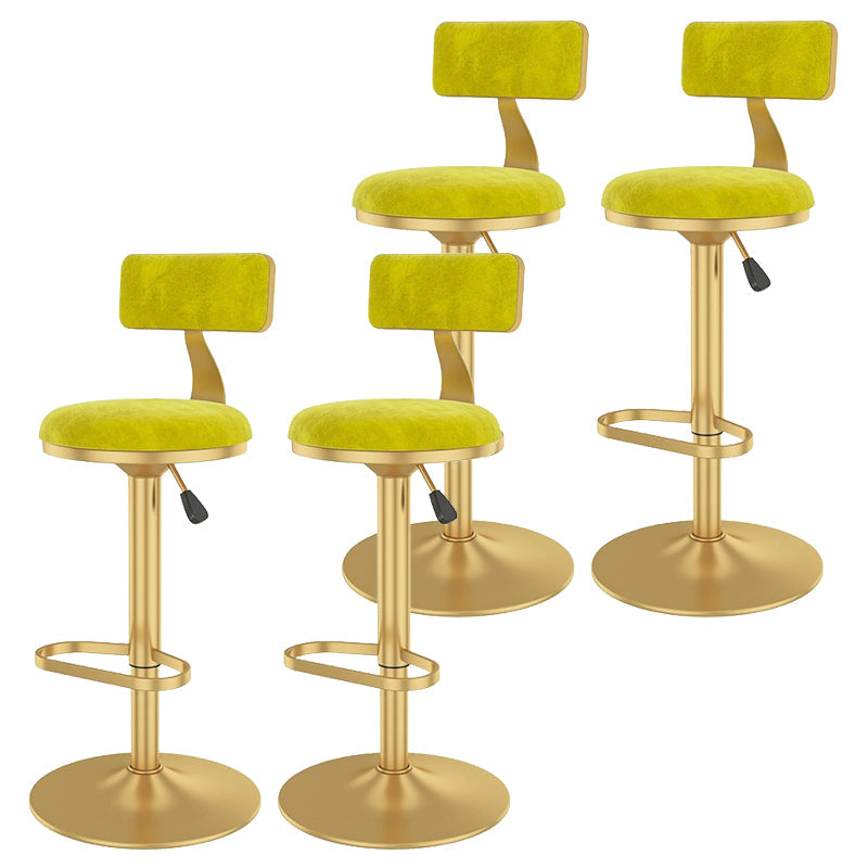 Glam Liftable Backrest Counter Stool Iron Cafe Bar Stool with Velvet Cushion and Pedal Yellow 4 Piece Set Clearhalo 'Bar Furniture' 'Bar Stools' 'bar_stools' 'furn' 'furn_bar_stools' 'Furniture' 'furniture_bar_stools' 'Kitchen & Dining Furniture' 5062099