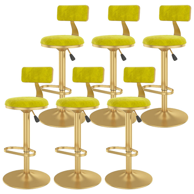 Glam Liftable Backrest Counter Stool Iron Cafe Bar Stool with Velvet Cushion and Pedal Yellow 6 Piece Set Clearhalo 'Bar Furniture' 'Bar Stools' 'bar_stools' 'furn' 'furn_bar_stools' 'Furniture' 'furniture_bar_stools' 'Kitchen & Dining Furniture' 5062100