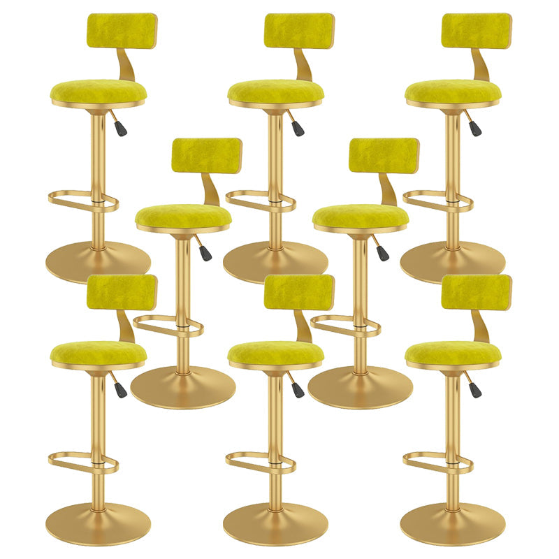 Glam Liftable Backrest Counter Stool Iron Cafe Bar Stool with Velvet Cushion and Pedal Yellow 8 Piece Set Clearhalo 'Bar Furniture' 'Bar Stools' 'bar_stools' 'furn' 'furn_bar_stools' 'Furniture' 'furniture_bar_stools' 'Kitchen & Dining Furniture' 5062101