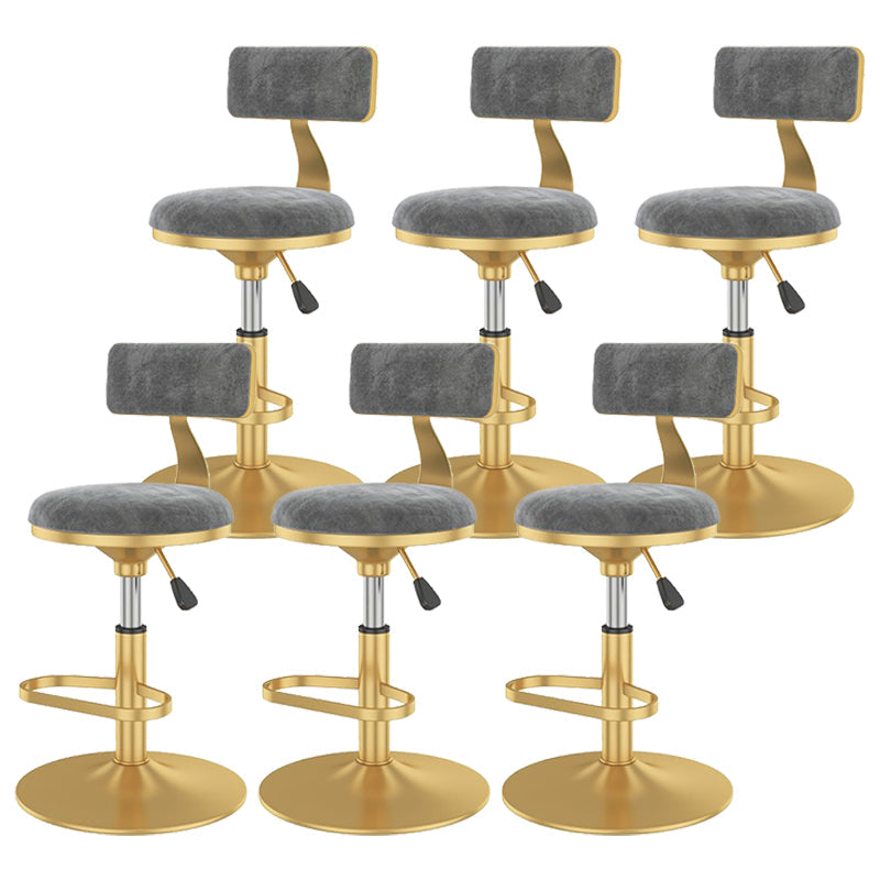 Glam Liftable Backrest Counter Stool Iron Cafe Bar Stool with Velvet Cushion and Pedal Light Gray 6 Piece Set Clearhalo 'Bar Furniture' 'Bar Stools' 'bar_stools' 'furn' 'furn_bar_stools' 'Furniture' 'furniture_bar_stools' 'Kitchen & Dining Furniture' 5062104