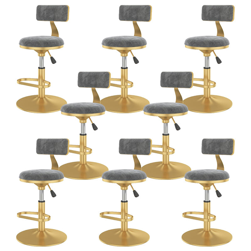 Glam Liftable Backrest Counter Stool Iron Cafe Bar Stool with Velvet Cushion and Pedal Light Gray 8 Piece Set Clearhalo 'Bar Furniture' 'Bar Stools' 'bar_stools' 'furn' 'furn_bar_stools' 'Furniture' 'furniture_bar_stools' 'Kitchen & Dining Furniture' 5062105