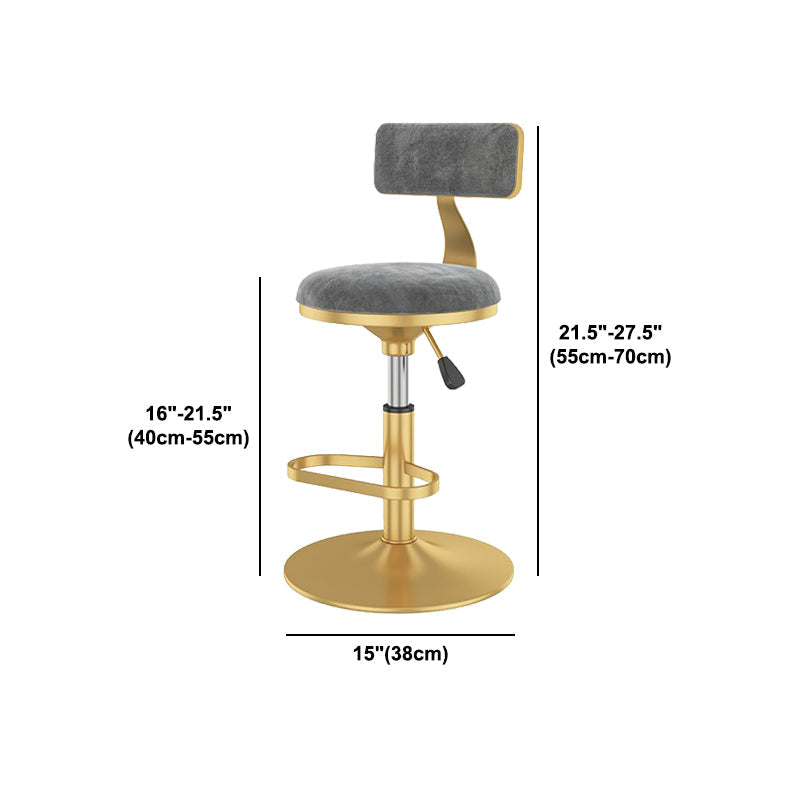 Glam Liftable Backrest Counter Stool Iron Cafe Bar Stool with Velvet Cushion and Pedal Clearhalo 'Bar Furniture' 'Bar Stools' 'bar_stools' 'furn' 'furn_bar_stools' 'Furniture' 'furniture_bar_stools' 'Kitchen & Dining Furniture' 5062107