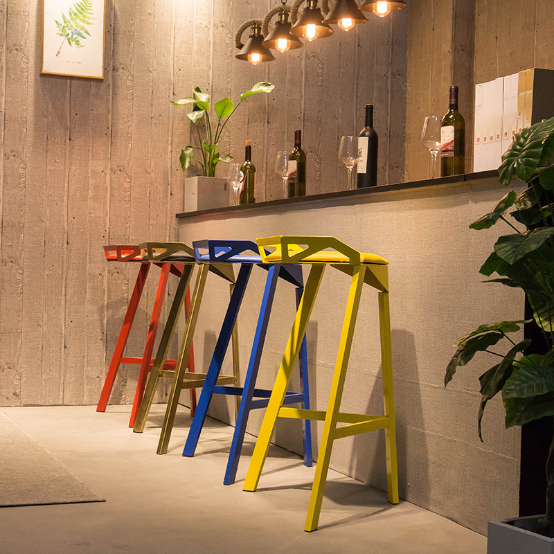 Nordic Armless Backrest Counter Stool Iron Cafe Bar Stool with Leather Cushion Clearhalo 'Bar Furniture' 'Bar Stools' 'bar_stools' 'furn' 'furn_bar_stools' 'Furniture' 'furniture_bar_stools' 'Kitchen & Dining Furniture' 5062109