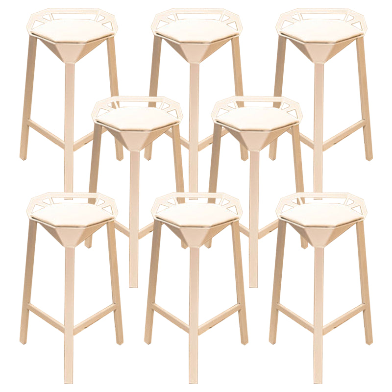 Nordic Armless Backrest Counter Stool Iron Cafe Bar Stool with Leather Cushion White 8 Piece Set Clearhalo 'Bar Furniture' 'Bar Stools' 'bar_stools' 'furn' 'furn_bar_stools' 'Furniture' 'furniture_bar_stools' 'Kitchen & Dining Furniture' 5062115