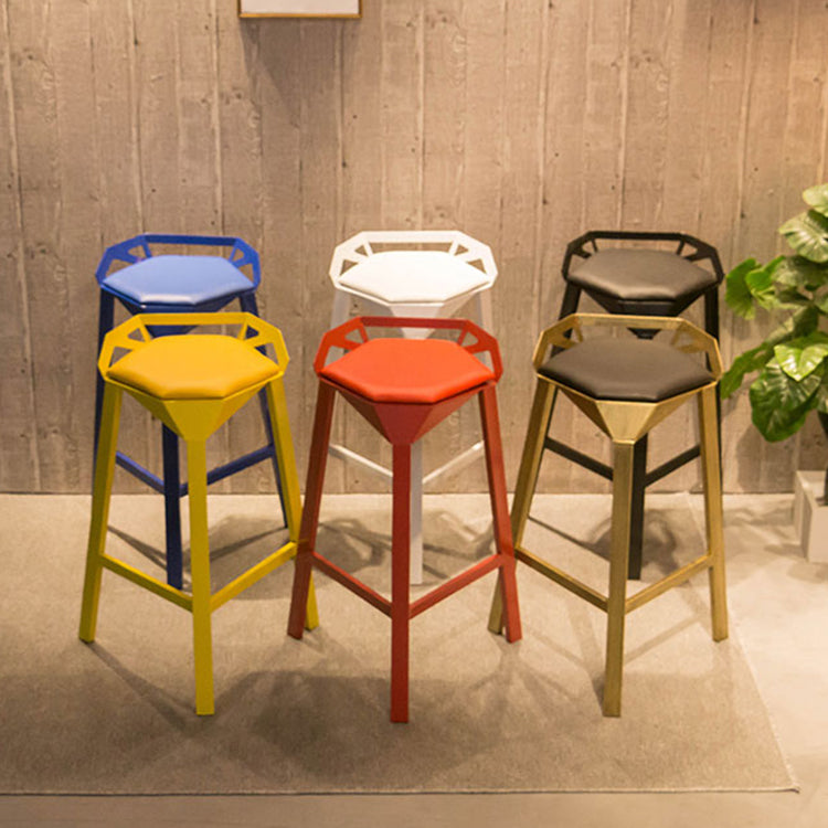 Nordic Armless Backrest Counter Stool Iron Cafe Bar Stool with Leather Cushion Clearhalo 'Bar Furniture' 'Bar Stools' 'bar_stools' 'furn' 'furn_bar_stools' 'Furniture' 'furniture_bar_stools' 'Kitchen & Dining Furniture' 5062116