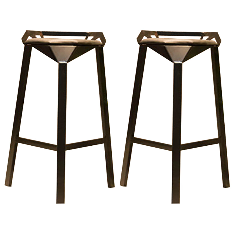 Nordic Armless Backrest Counter Stool Iron Cafe Bar Stool with Leather Cushion Black 2 Piece Set Clearhalo 'Bar Furniture' 'Bar Stools' 'bar_stools' 'furn' 'furn_bar_stools' 'Furniture' 'furniture_bar_stools' 'Kitchen & Dining Furniture' 5062118