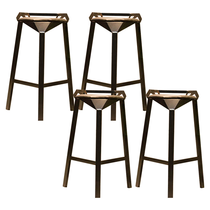 Nordic Armless Backrest Counter Stool Iron Cafe Bar Stool with Leather Cushion Black 4 Piece Set Clearhalo 'Bar Furniture' 'Bar Stools' 'bar_stools' 'furn' 'furn_bar_stools' 'Furniture' 'furniture_bar_stools' 'Kitchen & Dining Furniture' 5062119