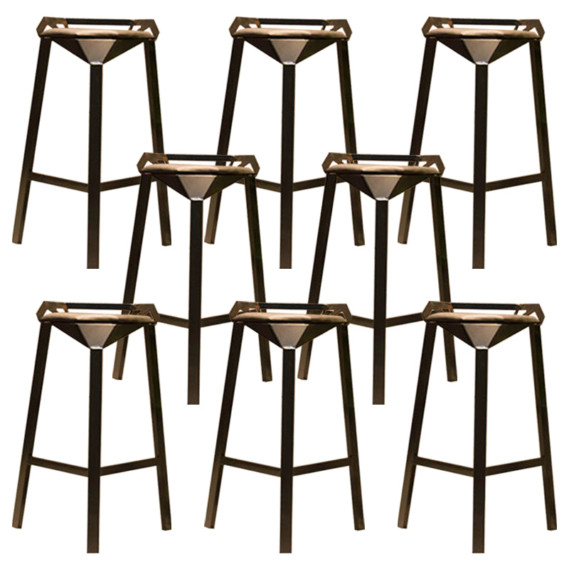Nordic Armless Backrest Counter Stool Iron Cafe Bar Stool with Leather Cushion Black 8 Piece Set Clearhalo 'Bar Furniture' 'Bar Stools' 'bar_stools' 'furn' 'furn_bar_stools' 'Furniture' 'furniture_bar_stools' 'Kitchen & Dining Furniture' 5062123