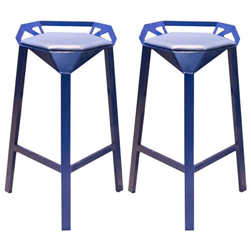 Nordic Armless Backrest Counter Stool Iron Cafe Bar Stool with Leather Cushion Blue 2 Piece Set Clearhalo 'Bar Furniture' 'Bar Stools' 'bar_stools' 'furn' 'furn_bar_stools' 'Furniture' 'furniture_bar_stools' 'Kitchen & Dining Furniture' 5062125