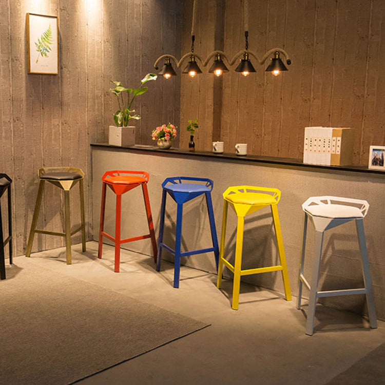 Nordic Armless Backrest Counter Stool Iron Cafe Bar Stool with Leather Cushion Clearhalo 'Bar Furniture' 'Bar Stools' 'bar_stools' 'furn' 'furn_bar_stools' 'Furniture' 'furniture_bar_stools' 'Kitchen & Dining Furniture' 5062126