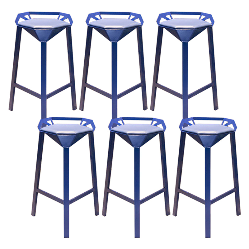 Nordic Armless Backrest Counter Stool Iron Cafe Bar Stool with Leather Cushion Blue 6 Piece Set Clearhalo 'Bar Furniture' 'Bar Stools' 'bar_stools' 'furn' 'furn_bar_stools' 'Furniture' 'furniture_bar_stools' 'Kitchen & Dining Furniture' 5062129
