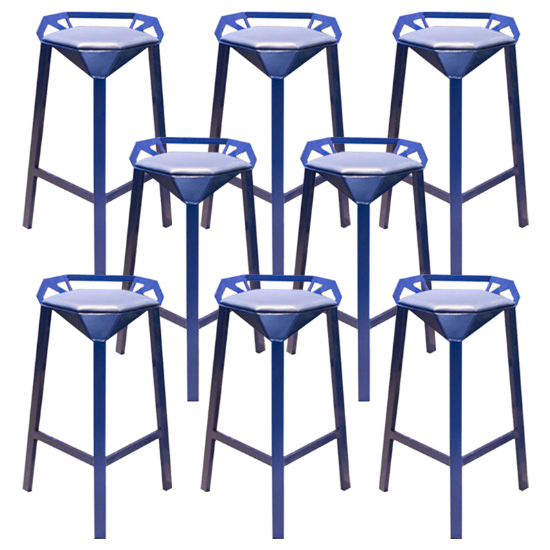 Nordic Armless Backrest Counter Stool Iron Cafe Bar Stool with Leather Cushion Blue 8 Piece Set Clearhalo 'Bar Furniture' 'Bar Stools' 'bar_stools' 'furn' 'furn_bar_stools' 'Furniture' 'furniture_bar_stools' 'Kitchen & Dining Furniture' 5062130