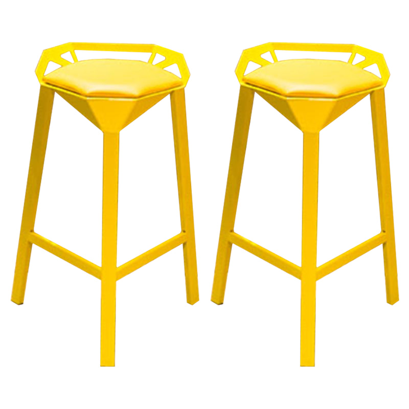 Nordic Armless Backrest Counter Stool Iron Cafe Bar Stool with Leather Cushion Yellow 2 Piece Set Clearhalo 'Bar Furniture' 'Bar Stools' 'bar_stools' 'furn' 'furn_bar_stools' 'Furniture' 'furniture_bar_stools' 'Kitchen & Dining Furniture' 5062131
