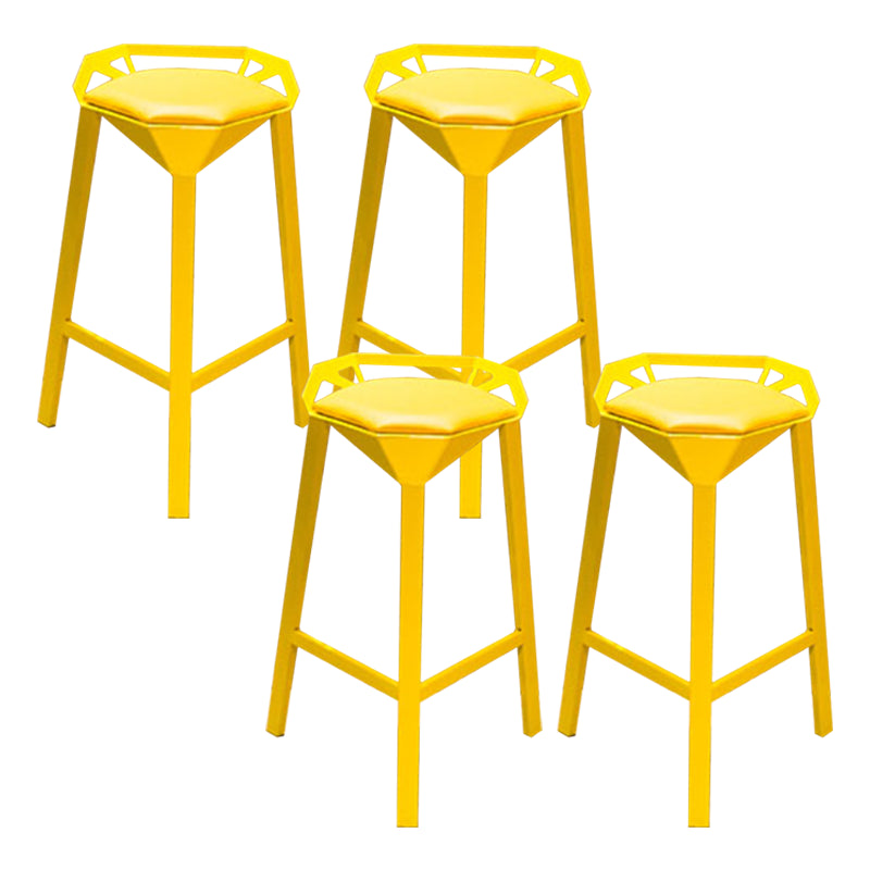 Nordic Armless Backrest Counter Stool Iron Cafe Bar Stool with Leather Cushion Yellow 4 Piece Set Clearhalo 'Bar Furniture' 'Bar Stools' 'bar_stools' 'furn' 'furn_bar_stools' 'Furniture' 'furniture_bar_stools' 'Kitchen & Dining Furniture' 5062132