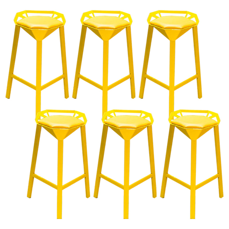 Nordic Armless Backrest Counter Stool Iron Cafe Bar Stool with Leather Cushion Yellow 6 Piece Set Clearhalo 'Bar Furniture' 'Bar Stools' 'bar_stools' 'furn' 'furn_bar_stools' 'Furniture' 'furniture_bar_stools' 'Kitchen & Dining Furniture' 5062133