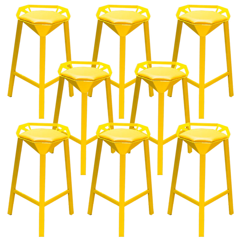 Nordic Armless Backrest Counter Stool Iron Cafe Bar Stool with Leather Cushion Yellow 8 Piece Set Clearhalo 'Bar Furniture' 'Bar Stools' 'bar_stools' 'furn' 'furn_bar_stools' 'Furniture' 'furniture_bar_stools' 'Kitchen & Dining Furniture' 5062134