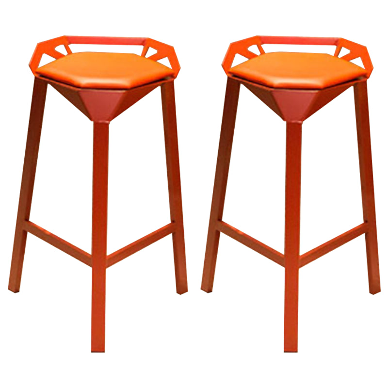 Nordic Armless Backrest Counter Stool Iron Cafe Bar Stool with Leather Cushion Red 2 Piece Set Clearhalo 'Bar Furniture' 'Bar Stools' 'bar_stools' 'furn' 'furn_bar_stools' 'Furniture' 'furniture_bar_stools' 'Kitchen & Dining Furniture' 5062135