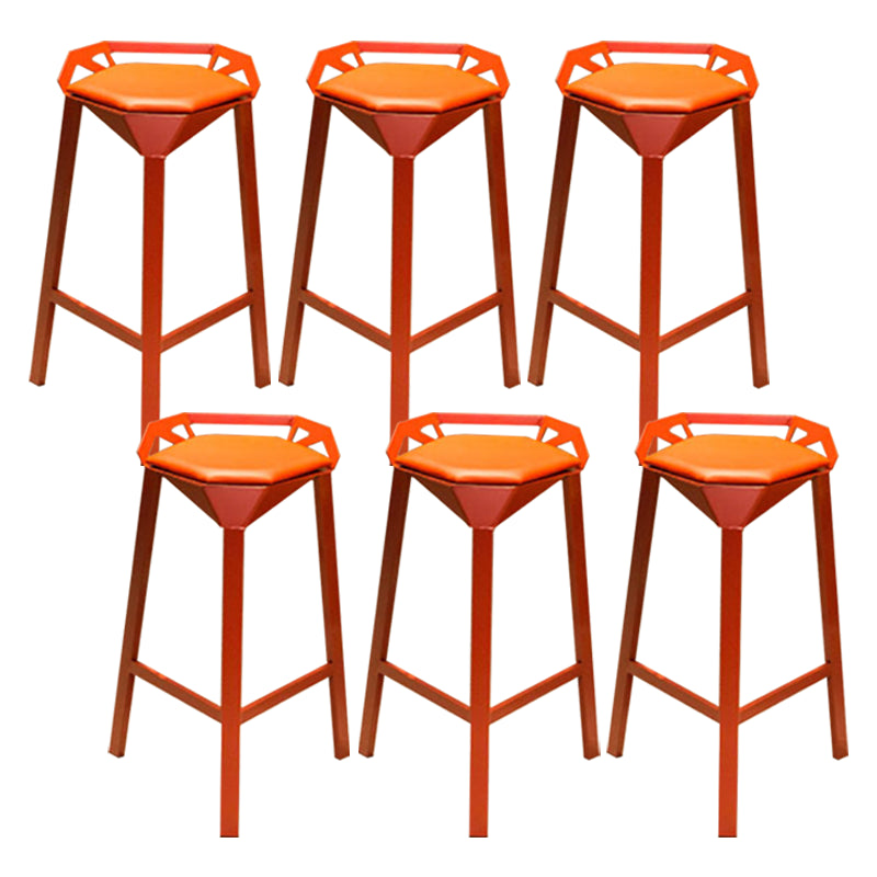 Nordic Armless Backrest Counter Stool Iron Cafe Bar Stool with Leather Cushion Red 6 Piece Set Clearhalo 'Bar Furniture' 'Bar Stools' 'bar_stools' 'furn' 'furn_bar_stools' 'Furniture' 'furniture_bar_stools' 'Kitchen & Dining Furniture' 5062137