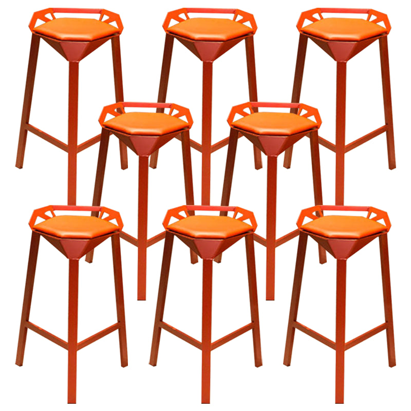 Nordic Armless Backrest Counter Stool Iron Cafe Bar Stool with Leather Cushion Red 8 Piece Set Clearhalo 'Bar Furniture' 'Bar Stools' 'bar_stools' 'furn' 'furn_bar_stools' 'Furniture' 'furniture_bar_stools' 'Kitchen & Dining Furniture' 5062138