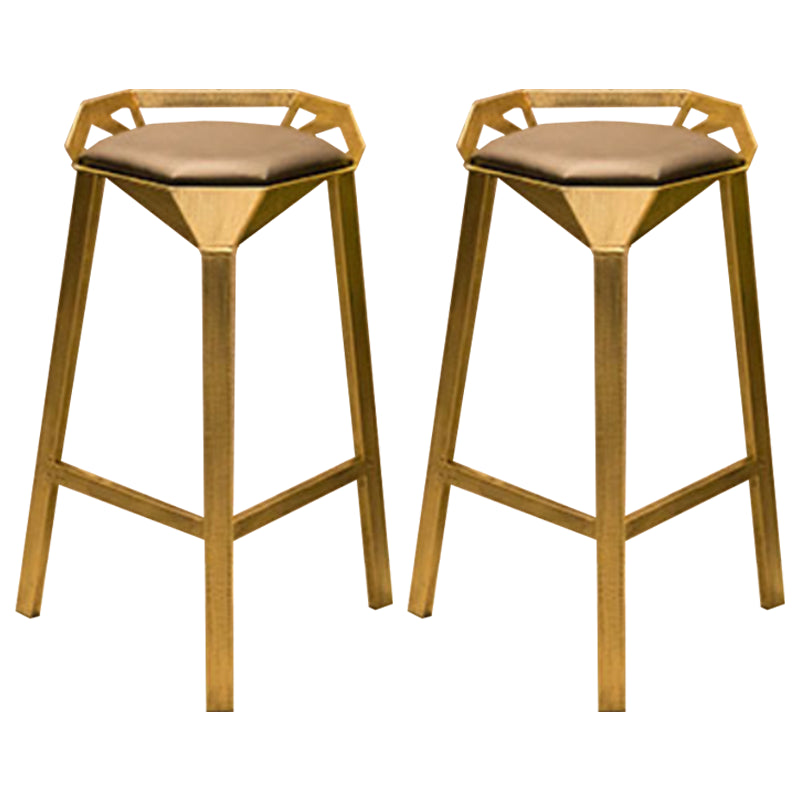 Nordic Armless Backrest Counter Stool Iron Cafe Bar Stool with Leather Cushion Gold 2 Piece Set Clearhalo 'Bar Furniture' 'Bar Stools' 'bar_stools' 'furn' 'furn_bar_stools' 'Furniture' 'furniture_bar_stools' 'Kitchen & Dining Furniture' 5062139