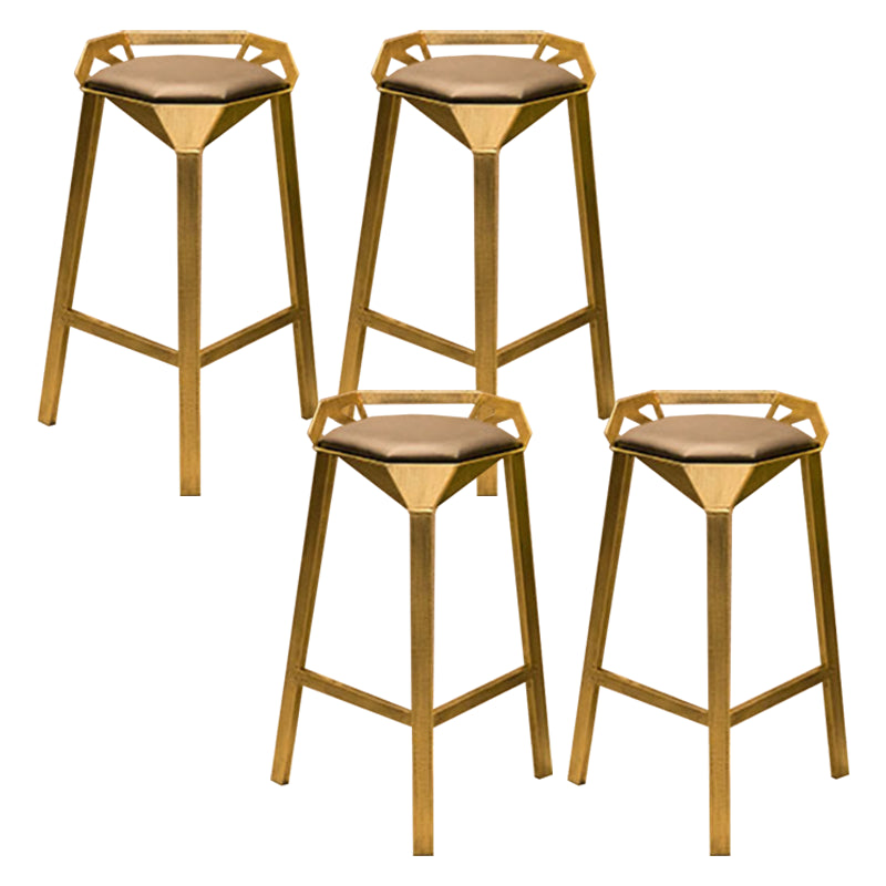 Nordic Armless Backrest Counter Stool Iron Cafe Bar Stool with Leather Cushion Gold 4 Piece Set Clearhalo 'Bar Furniture' 'Bar Stools' 'bar_stools' 'furn' 'furn_bar_stools' 'Furniture' 'furniture_bar_stools' 'Kitchen & Dining Furniture' 5062140