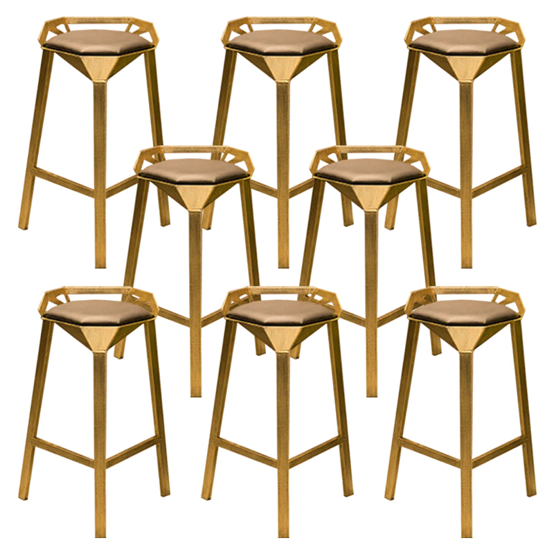 Nordic Armless Backrest Counter Stool Iron Cafe Bar Stool with Leather Cushion Gold 8 Piece Set Clearhalo 'Bar Furniture' 'Bar Stools' 'bar_stools' 'furn' 'furn_bar_stools' 'Furniture' 'furniture_bar_stools' 'Kitchen & Dining Furniture' 5062142