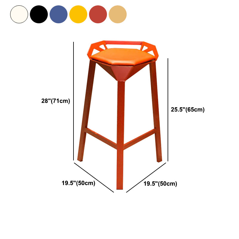 Nordic Armless Backrest Counter Stool Iron Cafe Bar Stool with Leather Cushion Clearhalo 'Bar Furniture' 'Bar Stools' 'bar_stools' 'furn' 'furn_bar_stools' 'Furniture' 'furniture_bar_stools' 'Kitchen & Dining Furniture' 5062143