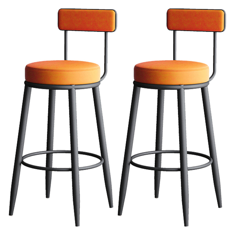 Nordic Armless Backrest Counter Stool Iron Kitchen Bar Stool with Cushion and Pedal Orange 2 Piece Set Clearhalo 'Bar Furniture' 'Bar Stools' 'bar_stools' 'furn' 'furn_bar_stools' 'Furniture' 'furniture_bar_stools' 'Kitchen & Dining Furniture' 5062191