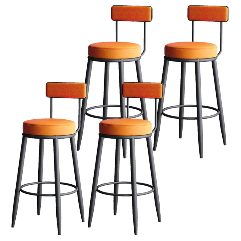 Nordic Armless Backrest Counter Stool Iron Kitchen Bar Stool with Cushion and Pedal Orange 4 Piece Set Clearhalo 'Bar Furniture' 'Bar Stools' 'bar_stools' 'furn' 'furn_bar_stools' 'Furniture' 'furniture_bar_stools' 'Kitchen & Dining Furniture' 5062193