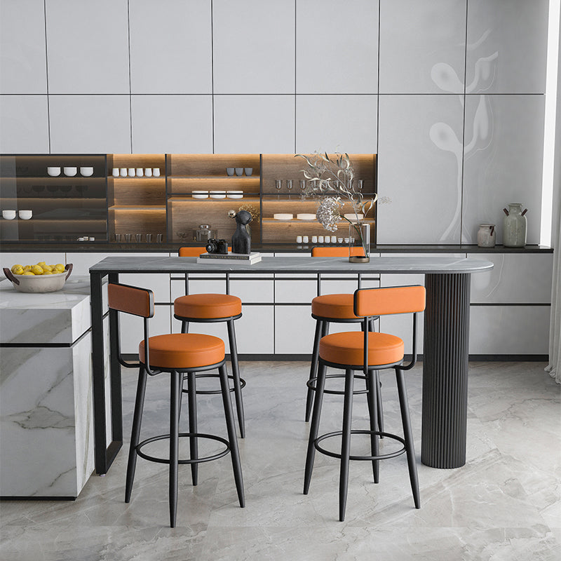 Nordic Armless Backrest Counter Stool Iron Kitchen Bar Stool with Cushion and Pedal Clearhalo 'Bar Furniture' 'Bar Stools' 'bar_stools' 'furn' 'furn_bar_stools' 'Furniture' 'furniture_bar_stools' 'Kitchen & Dining Furniture' 5062208