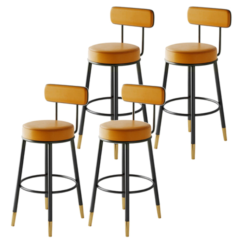 Nordic Armless Backrest Counter Stool Iron Kitchen Bar Stool with Cushion and Pedal Orange 4 Piece Set Short Stool(18"H) Clearhalo 'Bar Furniture' 'Bar Stools' 'bar_stools' 'furn' 'furn_bar_stools' 'Furniture' 'furniture_bar_stools' 'Kitchen & Dining Furniture' 5062214