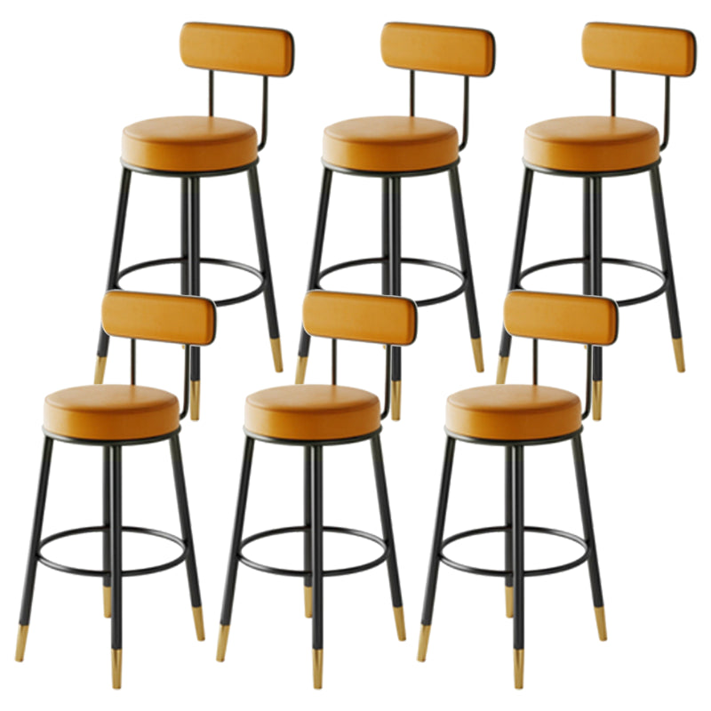 Nordic Armless Backrest Counter Stool Iron Kitchen Bar Stool with Cushion and Pedal Orange 6 Piece Set Clearhalo 'Bar Furniture' 'Bar Stools' 'bar_stools' 'furn' 'furn_bar_stools' 'Furniture' 'furniture_bar_stools' 'Kitchen & Dining Furniture' 5062215