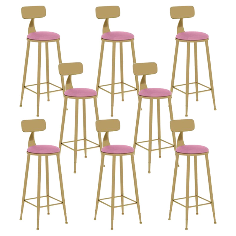 Glam Leather and Metal Counter Stool Round Low Back Bar Stool for Coffee Shop Pink 8 Piece Set Clearhalo 'Bar Furniture' 'Bar Stools' 'bar_stools' 'furn' 'furn_bar_stools' 'Furniture' 'furniture_bar_stools' 'Kitchen & Dining Furniture' 5062229