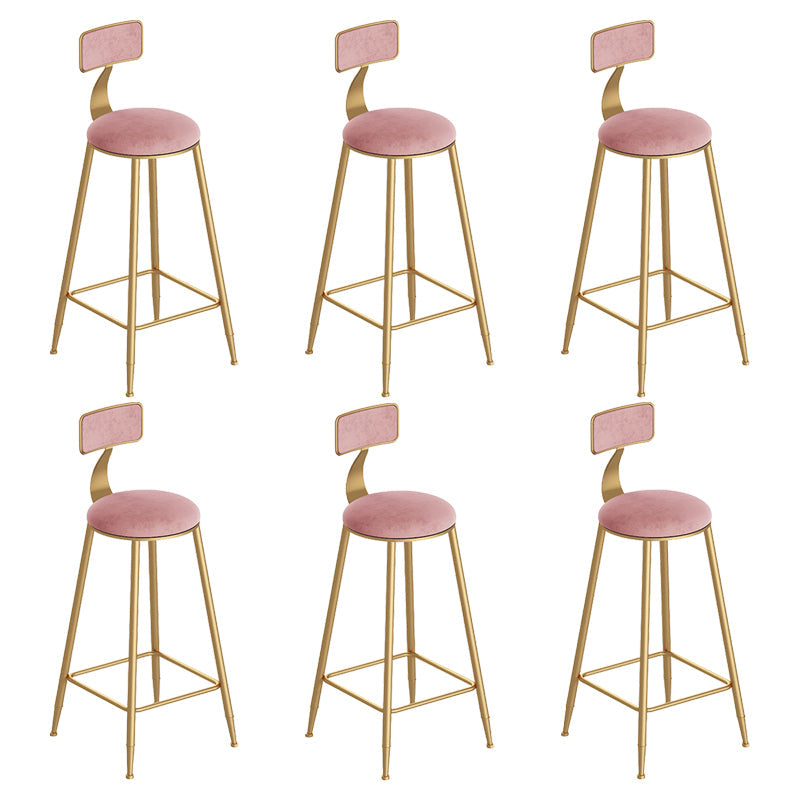 Scandinavian Footrest Counter Chair Low Back Round Upholstered Counter-height Stool Pink 6 Piece Set Clearhalo 'Bar Furniture' 'Bar Stools' 'bar_stools' 'furn' 'furn_bar_stools' 'Furniture' 'furniture_bar_stools' 'Kitchen & Dining Furniture' 5062279