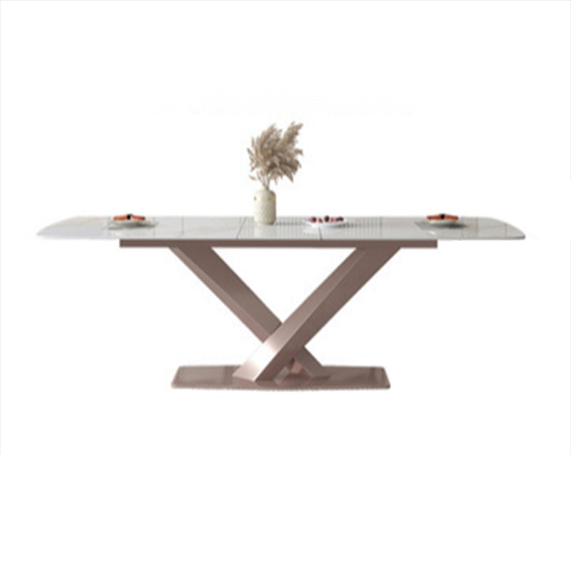 Extendable Sintered Stone Dining Set Rectangle 1/4/5/7 Pieces Kitchen Table with Chairs White 70.9"L x 35.4"W Clearhalo 'Dining Room Sets' 'Dining Tables & Seating' 'dining_room_set' 'furn' 'furn_dining_room_set' 'Furniture' 'furniture_dining_room_set' 'Kitchen & Dining Furniture' 5062353