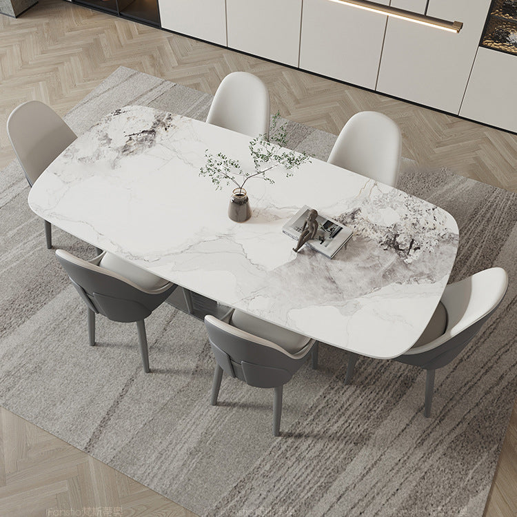 Designer Style Sintered Stone Dining Set Rectangle 1/3/4/5/7 Pieces Dining Room Table Set 7 Pieces: Table, 6 Chairs Clearhalo 'Dining Room Sets' 'Dining Tables & Seating' 'dining_room_set' 'furn' 'furn_dining_room_set' 'Furniture' 'furniture_dining_room_set' 'Kitchen & Dining Furniture' 5062388