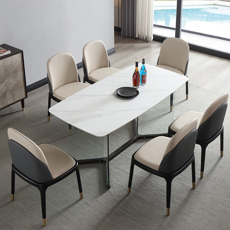 Designer Style Sintered Stone Dining Set Rectangle 1/2/5/7 Pieces Dining Room Table Set 7 Pieces: Table, 6 Chairs Clearhalo 'Dining Room Sets' 'Dining Tables & Seating' 'dining_room_set' 'furn' 'furn_dining_room_set' 'Furniture' 'furniture_dining_room_set' 'Kitchen & Dining Furniture' 5062420