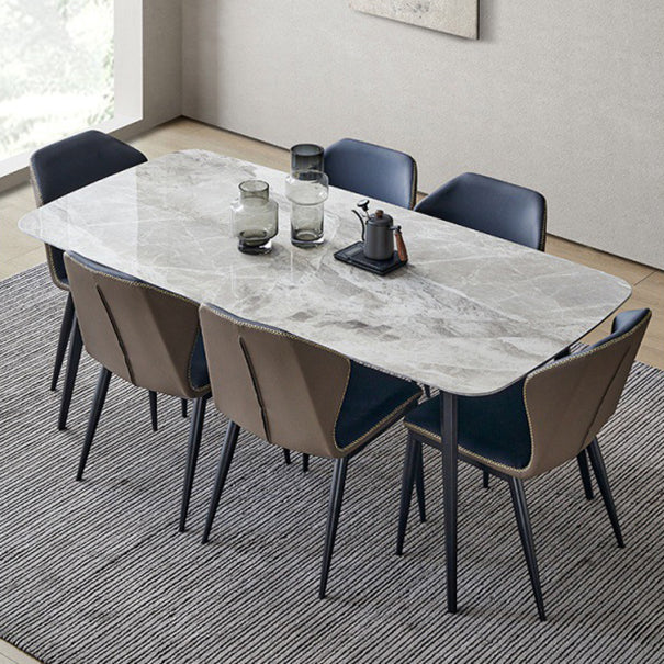 Designer Style Sintered Stone Dining Set Rectangle 1/4/5/7 Pieces Dining Room Table Set 7 Pieces: Table, 6 Chairs Clearhalo 'Dining Room Sets' 'Dining Tables & Seating' 'dining_room_set' 'furn' 'furn_dining_room_set' 'Furniture' 'furniture_dining_room_set' 'Kitchen & Dining Furniture' 5062454