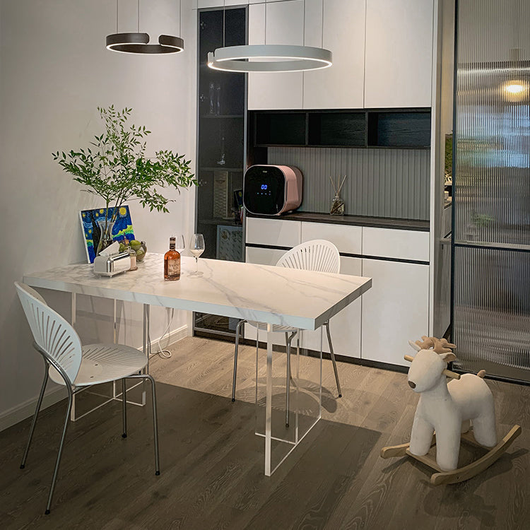 Modern Acrylic Dining Table Set 1/2/3/5 Pieces Rectangle Sintered Stone Top Dinette Set Clearhalo 'Dining Room Sets' 'Dining Tables & Seating' 'dining_room_set' 'furn' 'furn_dining_room_set' 'Furniture' 'furniture_dining_room_set' 'Kitchen & Dining Furniture' 5062478