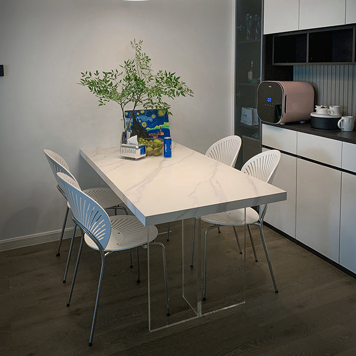 Modern Acrylic Dining Table Set 1/2/3/5 Pieces Rectangle Sintered Stone Top Dinette Set Clearhalo 'Dining Room Sets' 'Dining Tables & Seating' 'dining_room_set' 'furn' 'furn_dining_room_set' 'Furniture' 'furniture_dining_room_set' 'Kitchen & Dining Furniture' 5062484