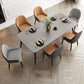 Modern Rectangle Dining Table Set 1/2/5/7 Pieces Grey Sintered Stone Top Dinette Set 7 Pieces: Black Table, 4 Orange and 2 Grey Chairs Clearhalo 'Dining Room Sets' 'Dining Tables & Seating' 'dining_room_set' 'furn' 'furn_dining_room_set' 'Furniture' 'furniture_dining_room_set' 'Kitchen & Dining Furniture' 5062492