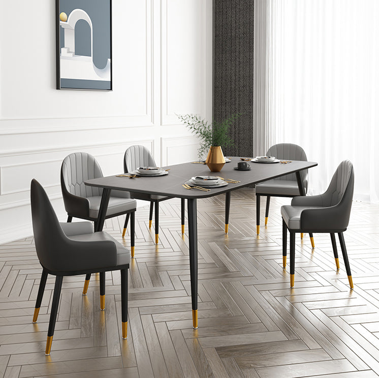Modern Rectangle Dining Table Set 1/2/5/7 Pieces Grey Sintered Stone Top Dinette Set Clearhalo 'Dining Room Sets' 'Dining Tables & Seating' 'dining_room_set' 'furn' 'furn_dining_room_set' 'Furniture' 'furniture_dining_room_set' 'Kitchen & Dining Furniture' 5062499