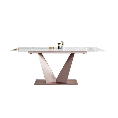 Modern Sintered Stone Top Dining Set Rectangle 1/4/6/7 Pieces Dining Room Table Set White 63"L x 35.4"W Clearhalo 'Dining Room Sets' 'Dining Tables & Seating' 'dining_room_set' 'furn' 'furn_dining_room_set' 'Furniture' 'furniture_dining_room_set' 'Kitchen & Dining Furniture' 5062512