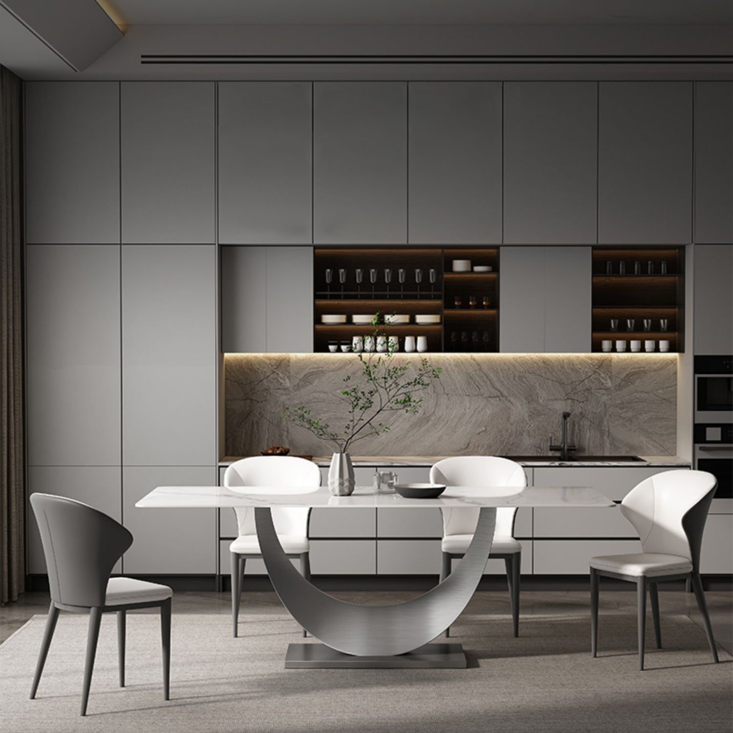 Designer Style Sintered Stone Dining Set Rectangle 1/4/5/7 Pieces Dining Table Set Clearhalo 'Dining Room Sets' 'Dining Tables & Seating' 'dining_room_set' 'furn' 'furn_dining_room_set' 'Furniture' 'furniture_dining_room_set' 'Kitchen & Dining Furniture' 5062547