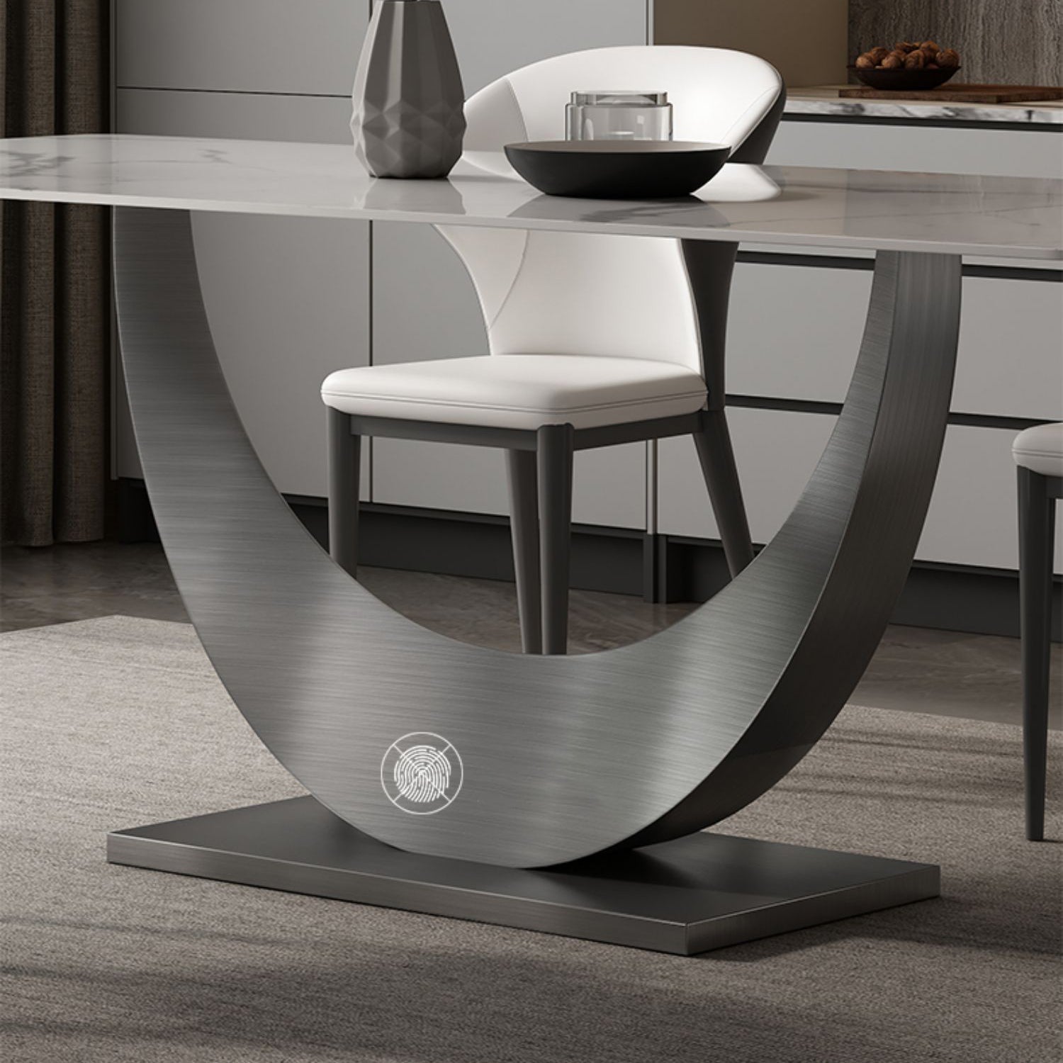 Designer Style Sintered Stone Dining Set Rectangle 1/4/5/7 Pieces Dining Table Set Clearhalo 'Dining Room Sets' 'Dining Tables & Seating' 'dining_room_set' 'furn' 'furn_dining_room_set' 'Furniture' 'furniture_dining_room_set' 'Kitchen & Dining Furniture' 5062552