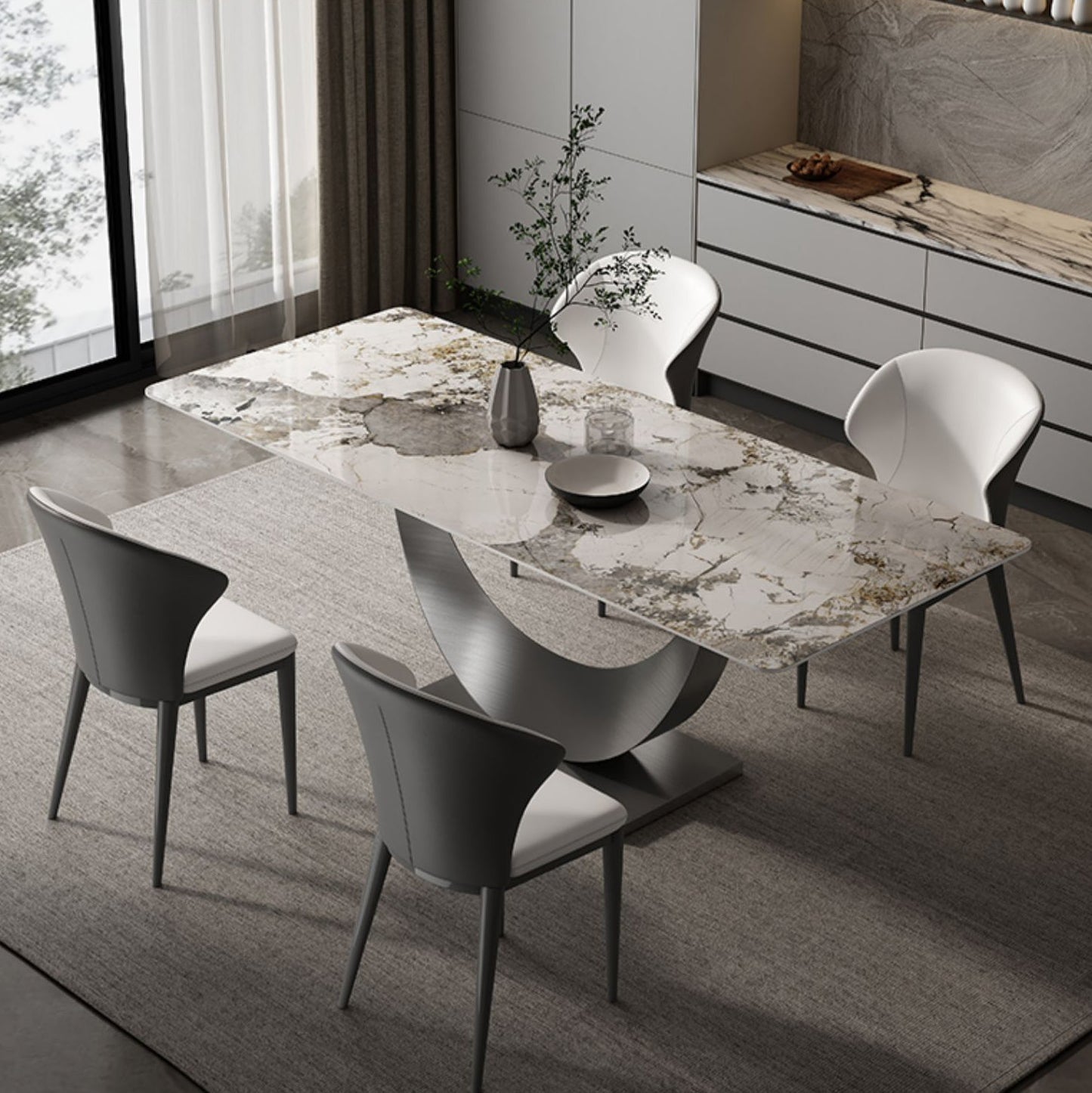 Designer Style Sintered Stone Dining Set Rectangle 1/4/5/7 Pieces Dining Table Set Clearhalo 'Dining Room Sets' 'Dining Tables & Seating' 'dining_room_set' 'furn' 'furn_dining_room_set' 'Furniture' 'furniture_dining_room_set' 'Kitchen & Dining Furniture' 5062555