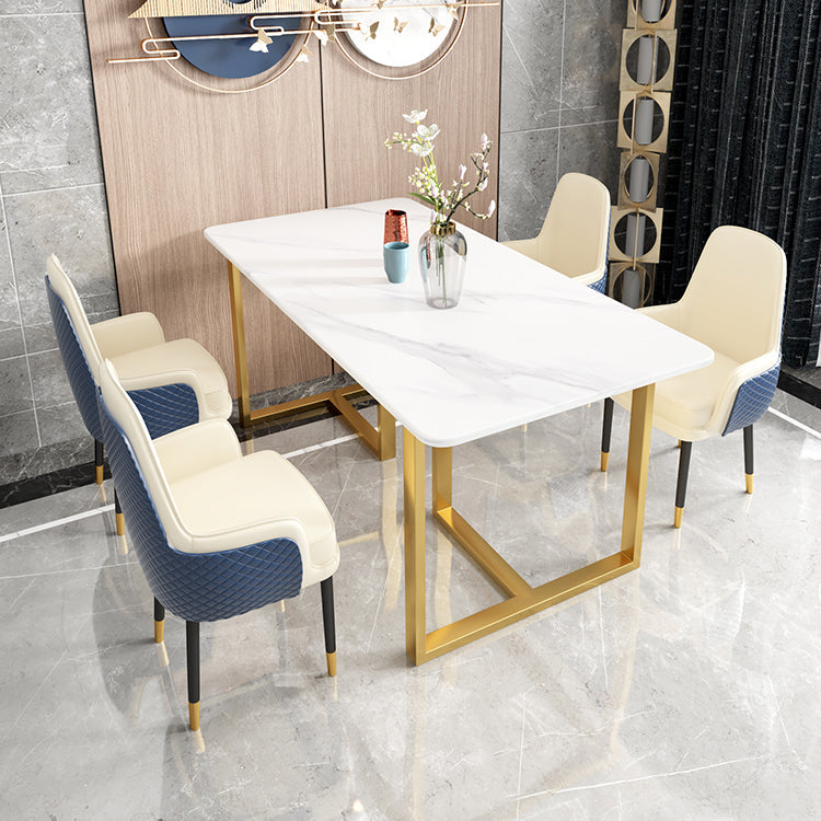 Glam Iron Dinette Set 1/2/5/7 Pieces Dining Table Set with Rectangle Sintered Stone Top Clearhalo 'Dining Room Sets' 'Dining Tables & Seating' 'dining_room_set' 'furn' 'furn_dining_room_set' 'Furniture' 'furniture_dining_room_set' 'Kitchen & Dining Furniture' 5062564